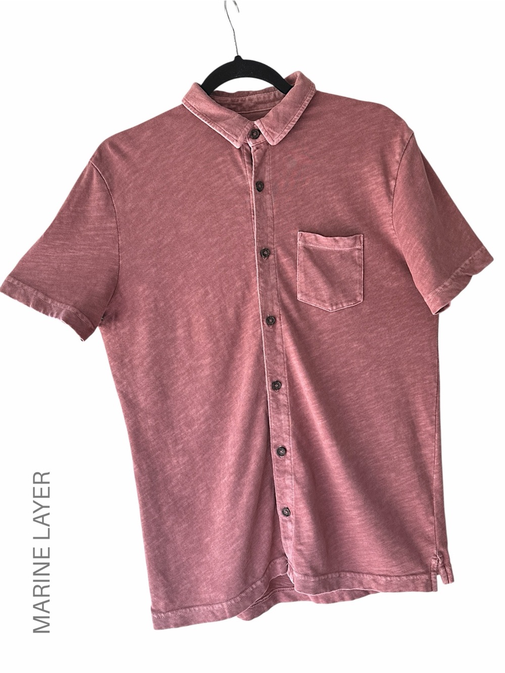 MARINE LAYER VINTAGE HEAVY SLUB BUTTON DOWN SHIRT SHORT SLEEVE MARSALA RED SMALL